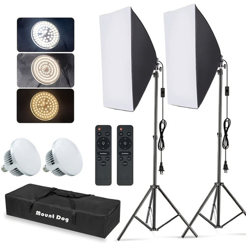 Ensemble d'éclairage photo à boîtes à lumière 50 x 70 cm, ampoules DEL 85 W 5700K, télécommande
