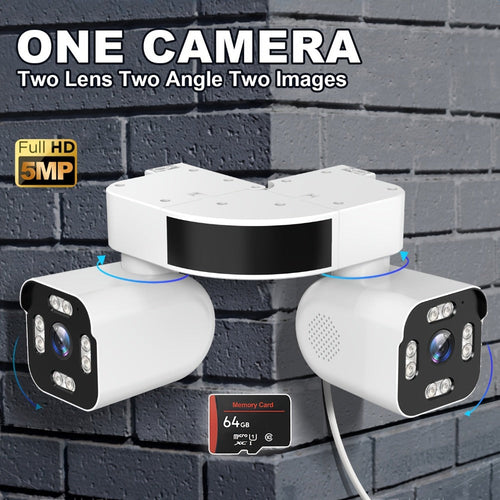 5MP Dual-Lens 360° PTZ WiFi Security Camera with AI Detection, 64GB Card