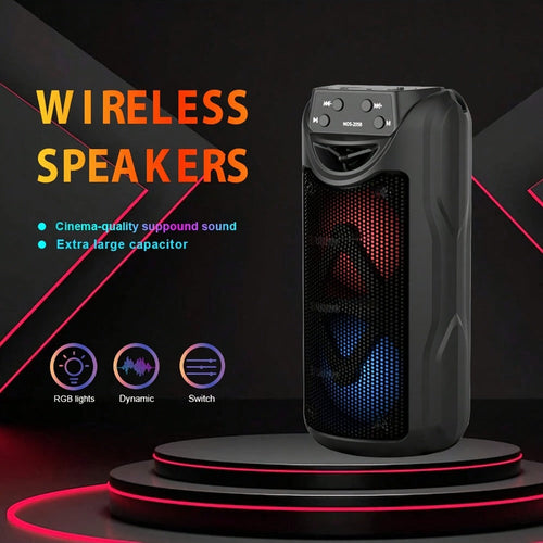 Portable Bluetooth Speaker with RGB Lights, USB, AUX, FM and TF