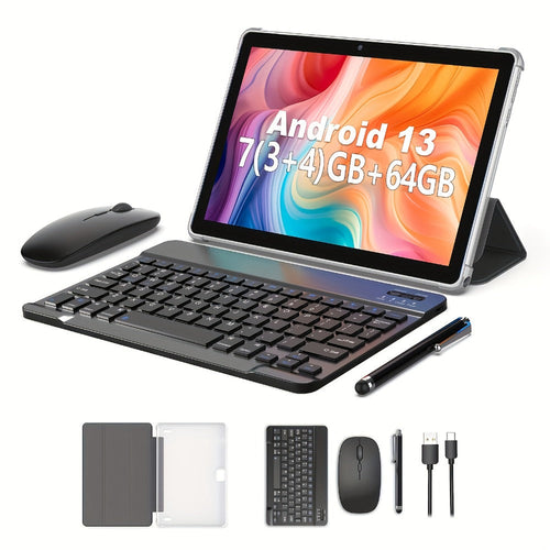 Tablette Android 13 de 10 ou 11 po, 7 Go de RAM au total, 64 Go, Wi-Fi 6