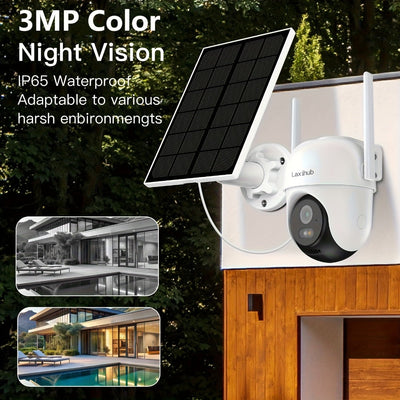 3MP Solar PTZ Outdoor Security Camera, 2.4GHz Wi-Fi, With or Without Panel
