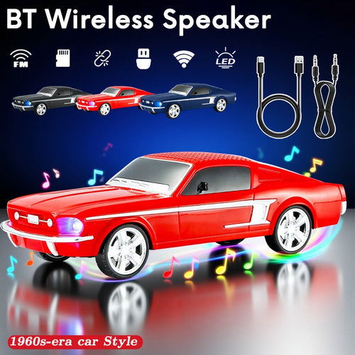 Retro Classic Car Bluetooth Speaker, Deep Bass, Colorful LED Lights, FM Radio
