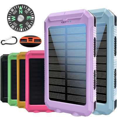 Solar Power Bank 20000mAh or 40000mAh with Dual USB, LED Flashlight and Compass