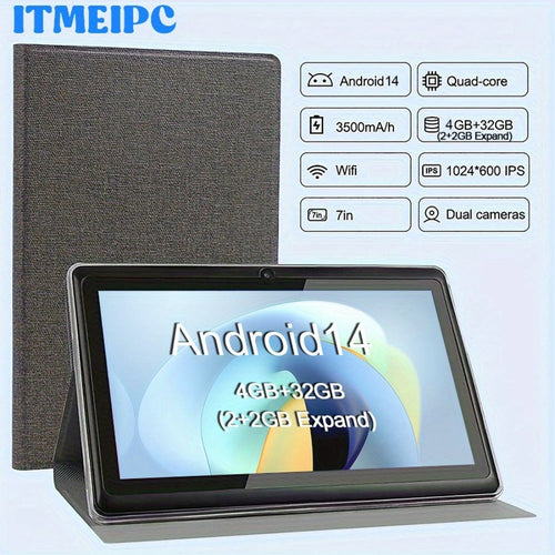 Tablette Android 14 de 7 po, 4 Go de RAM, 32 Go, Wi-Fi 6, batterie 3500 mAh