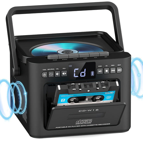 Portable Boombox CD Player with Cassette, FM Radio and MP3, Hi-Fi Stereo Sound