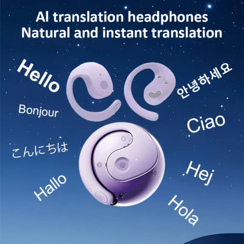 Écouteurs sans fil de traduction en temps réel 100 langues, boîtier pendentif rond