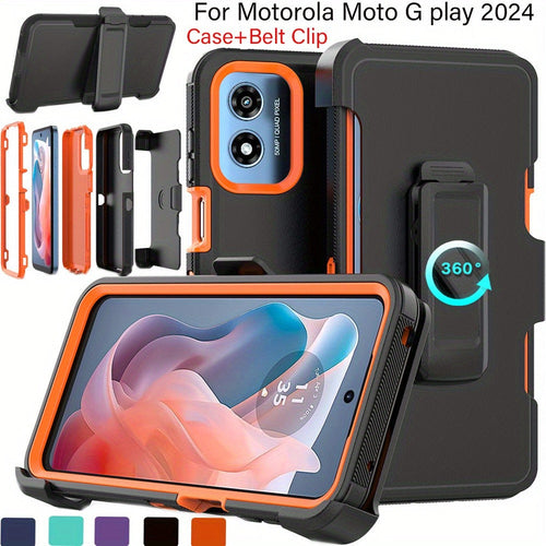 Multi-Layer PC and TPU Case with Belt Clip Holster and Kickstand, Compatible with Moto G Play 2024