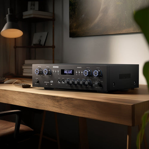 Amplificateur récepteur stéréo 4 canaux avec USB, SD, radio FM, 2 entrées micro et écho