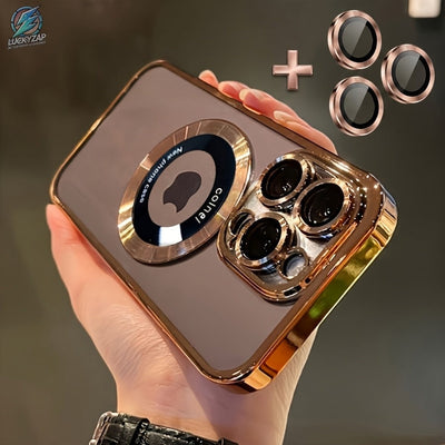 Étui transparent électroplaqué, protège-lentille et anneau magnétique, compatible iPhone
