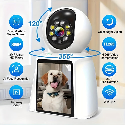 Caméra de surveillance pour animaux 1080p avec écran 3 po, appel vidéo, 1 ou 2 unités