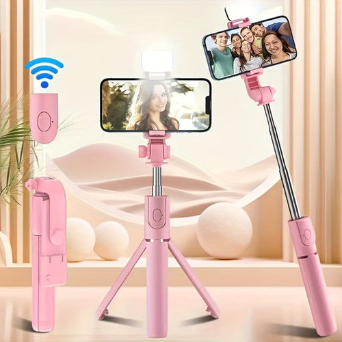 Perche à égoportrait trépied 27 po avec lumière intégrée, pince rotative et télécommande