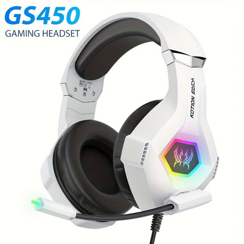 GS450 Gaming Headset, Surround Stereo, LED Lights, Memory Foam Earmuffs, White