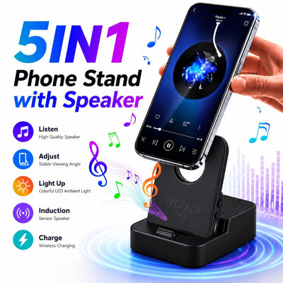 Magnetic Phone Stand with Bluetooth Speaker and Emergency Charging