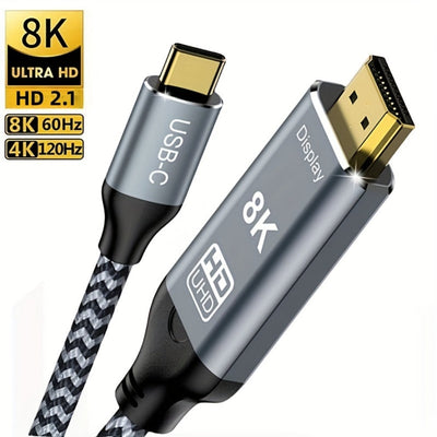 USB-C to HDMI 2.1 Cable, 8K@60Hz and 4K@144Hz, Braided with Aluminum Shell