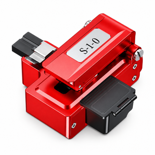 SAIVXIAN S-10 Fiber Optic Cleaver — Red Aluminium Body, 48,000-Cut Blade
