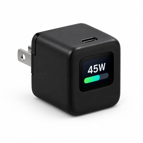 Mini chargeur GaN 45 W USB-C avec écran intelligent — recharge rapide iPhone, Galaxy et iPad