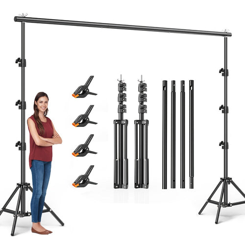 Support de toile de fond robuste 10 x 10 pi avec 2 trépieds, 4 traverses, 4 pinces et sac