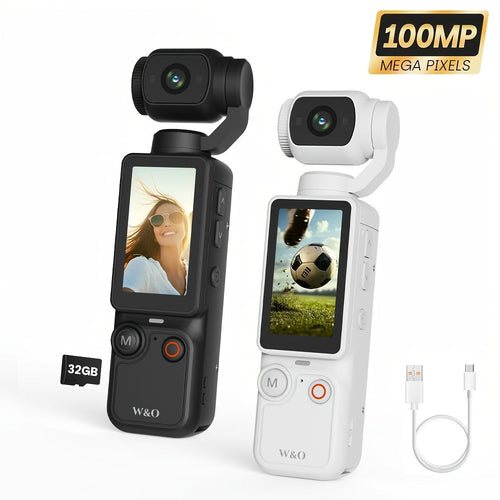 Caméra de poche UHD, écran pivotant 1,9 po, fonction webcam, USB-C, carte 32 Go incluse