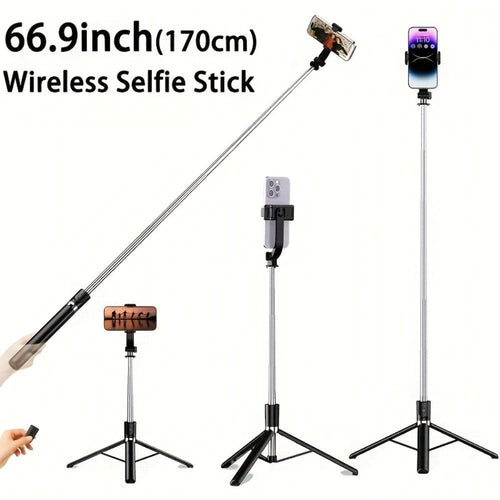 Trépied au sol 68 po pour téléphone avec perche intégrée, rotation 360° et télécommande