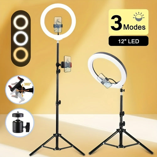 10 or 12-Inch LED Ring Light with Desktop, 43-Inch or 63-Inch Stand