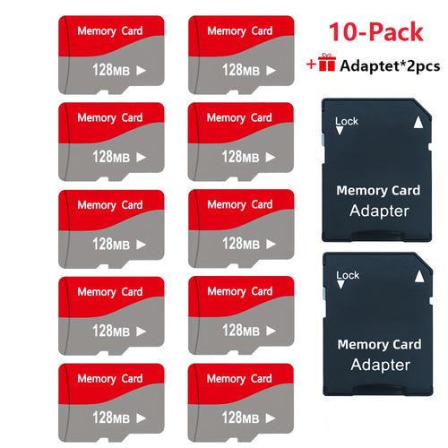 10-Pack MicroSD Cards, 128MB, 256MB or 512MB, with 2 SD Adapters