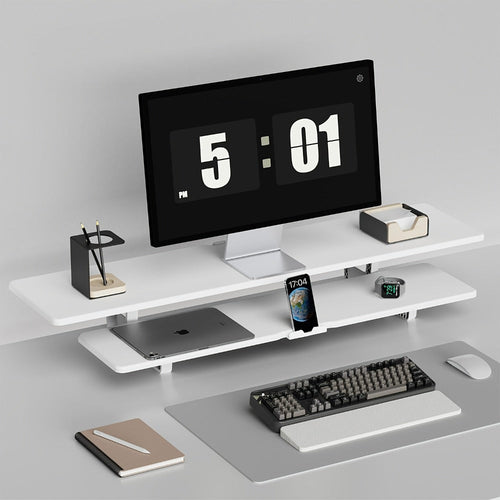 Rehausseur pour deux moniteurs style gamer, hauteur réglable, rangement et range-câbles