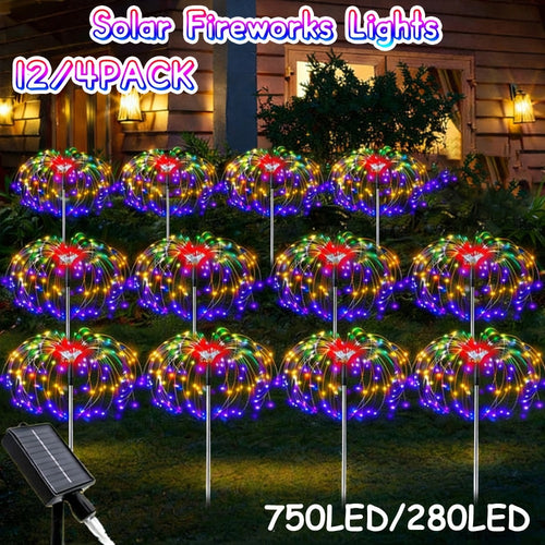 Lumières solaires de jardin feux d'artifice sur piquets, 8 modes, paquet de 4 ou 12