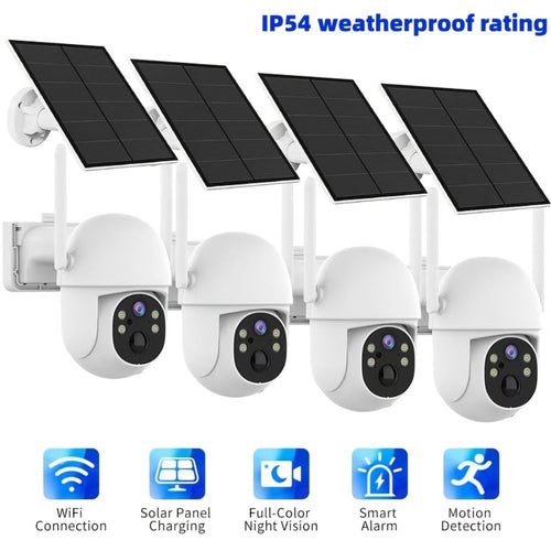 Solar WiFi Pan-Tilt Security Cameras, 2- or 4-Pack, Full-Color Night Vision