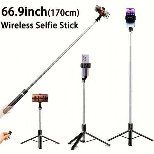 66.9-Inch Selfie Stick Tripod with Wide Floor Base and Detachable Remote