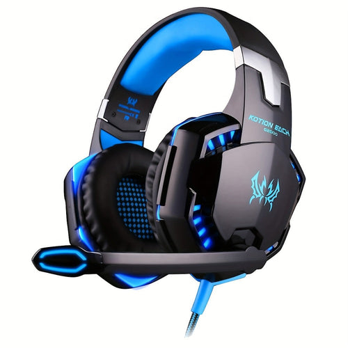 Casque de jeu filaire circum-auriculaire avec micro et éclairage DEL, noir et bleu