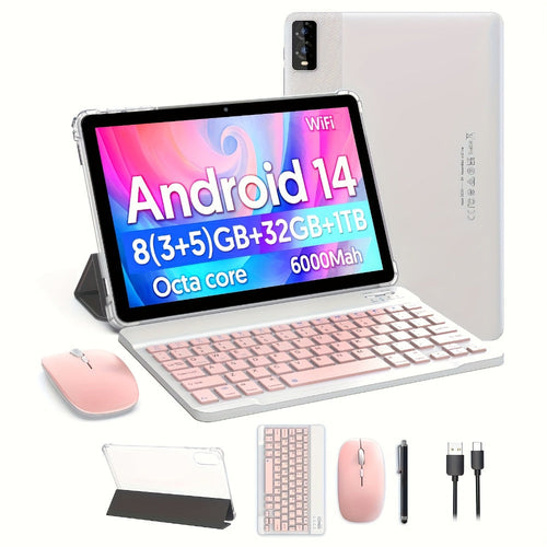 10-Inch 2-in-1 Android 14 Tablet, 8GB Total RAM, 32GB, Keyboard Options