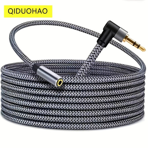 Rallonge AUX 3,5 mm mâle-femelle à angle droit, âme en cuivre étamé, câble rond anti-nœuds
