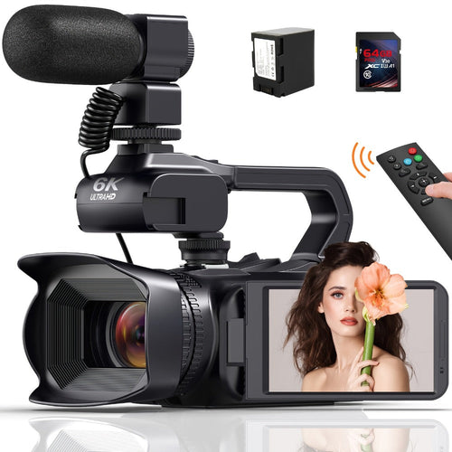 Caméscope 6K 64 MP avec vision nocturne IR, zoom 18x et écran tactile 4 po