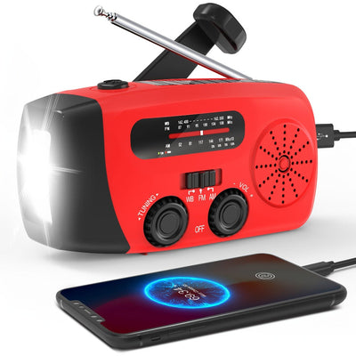 2000mAh AM/FM/NOAA Emergency Radio with Solar Panel, Hand Crank and LED Flashlight