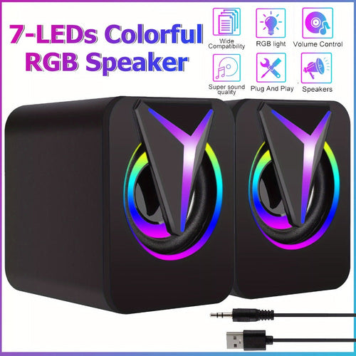 USB-Powered 2.0 Computer Speakers with RGB Lights, Volume Control and 3.5mm AUX