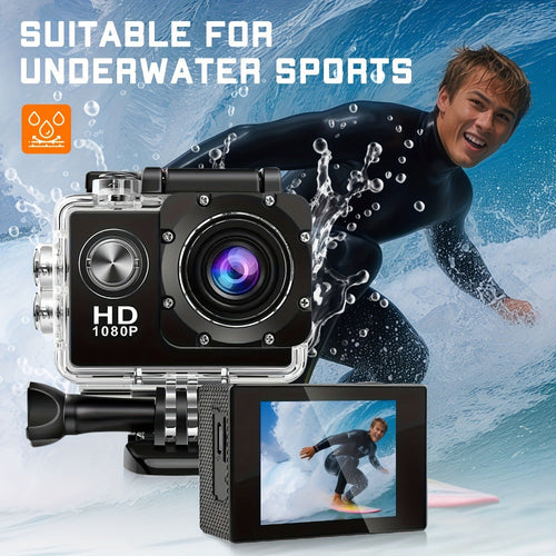 1080P Action Camera with 170° Lens, 2-Inch Screen and Mounts