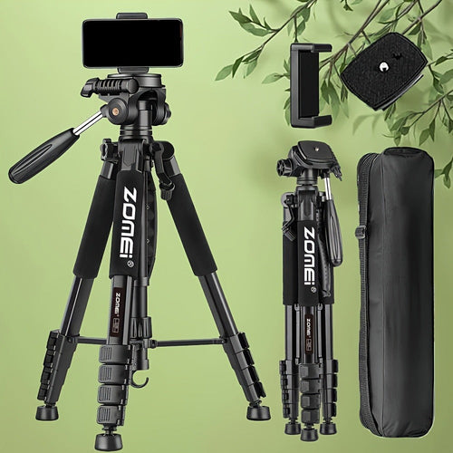65-Inch Aluminum Camera Tripod with 3-Way Pan Head, Quick-Release Plate, Phone Clip and Bag