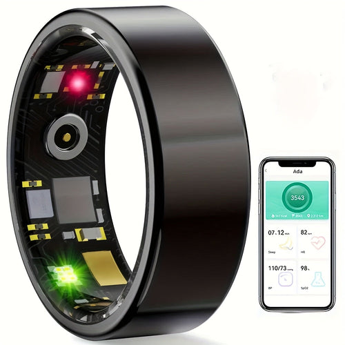 Bague intelligente noire, or rose ou argentée, tailles 7 à 13