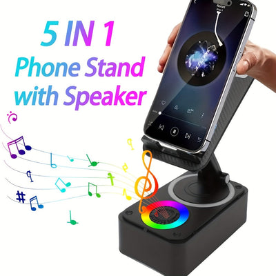 5-in-1 Bluetooth Speaker Phone and Tablet Stand, 360° Adjustable