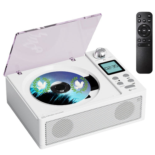 Bluetooth CD Player with FM Radio, Dual Stereo Speakers, USB, AUX, USB-C Charging