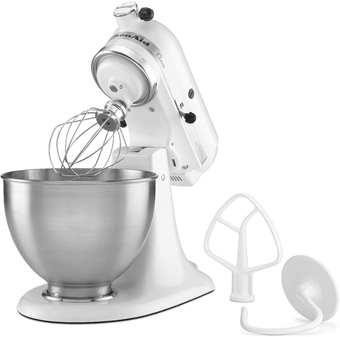 KitchenAid K45SSWH Série Classic – Mélangeur sur socle à tête inclinable de 4,5 litres, blanc (Boite ouverte jamais utilisé))