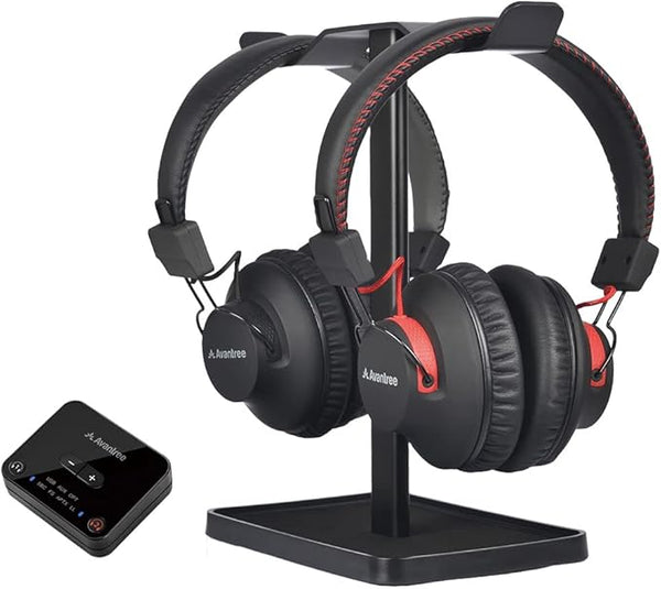 Avantree HT41899 – Wireless Bluetooth Headphones for TV (Set of 2) with Transmitter &amp; Stand