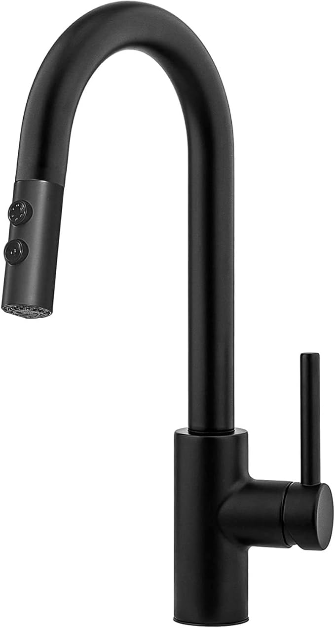 RAINMAX Robinet de Cuisine Noir – Bec Haut & Pulvérisateur (Boîte ouverte)