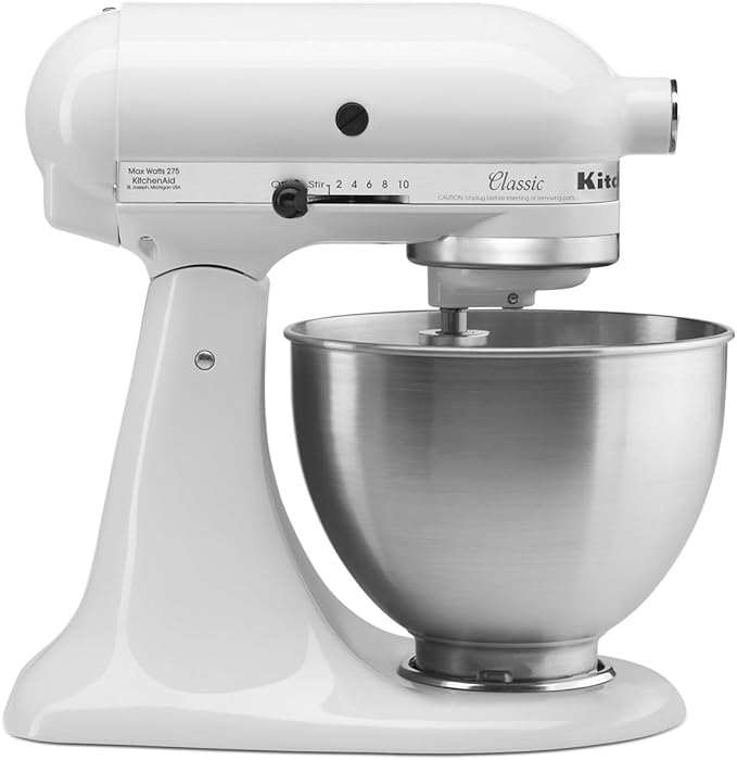 KitchenAid K45SSWH Série Classic – Mélangeur sur socle à tête inclinable de 4,5 litres, blanc (Boite ouverte jamais utilisé))