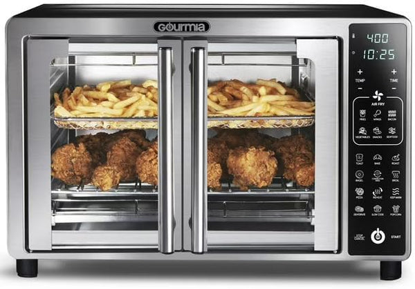 Four grille-pain numérique avec friteuse à air Gourmia GTF2448 – Portes françaises, 19 modes de cuisson, Acier inoxydable (nouveau)