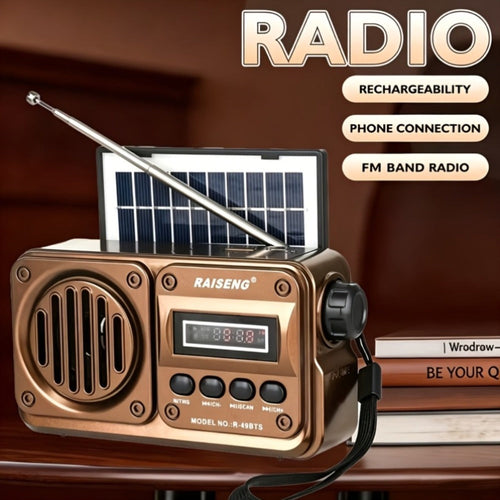 Radio FM rétro portative à panneau solaire, Bluetooth, USB et carte TF, noir ou brun