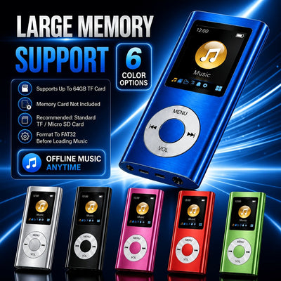 Aluminum Alloy MP3 Player, 1.8-Inch LCD, Up to 64GB Card Support, Red or Black
