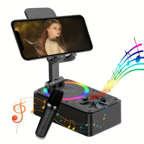 Portable Bluetooth Speaker with Turtle-Shell Phone Stand, 1200mAh Battery, 6-Hour Playtime