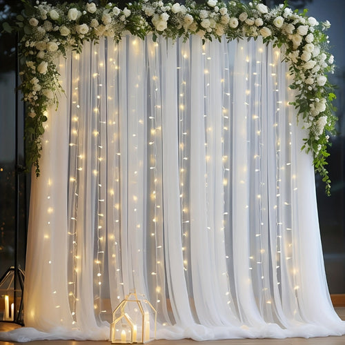 Toile de fond photo blanche transparente, 2 panneaux 5,2 x 10 pi, guirlande USB, 10 pinces