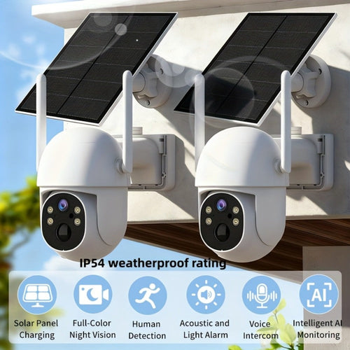 Two-Camera Solar Outdoor WiFi Security Set, Color Night Vision, Two-Way Audio